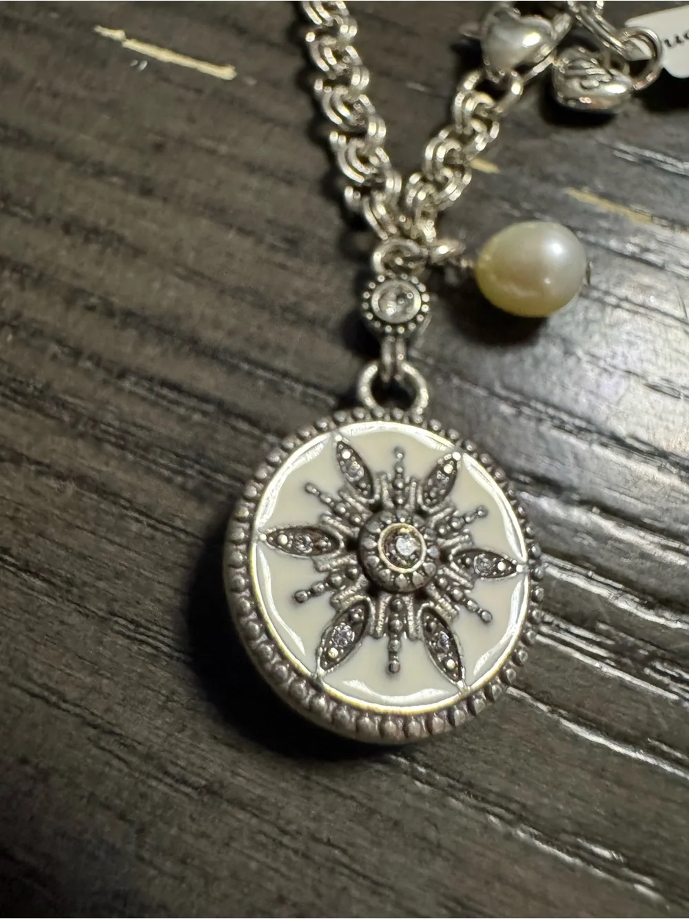Brighton Silver and White Sunburst Pendant Bracelet with Pearl